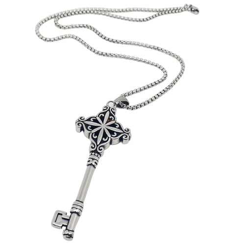Stainless Steel 316L Key-Shaped pendant on a 3mm box chain against a white background
