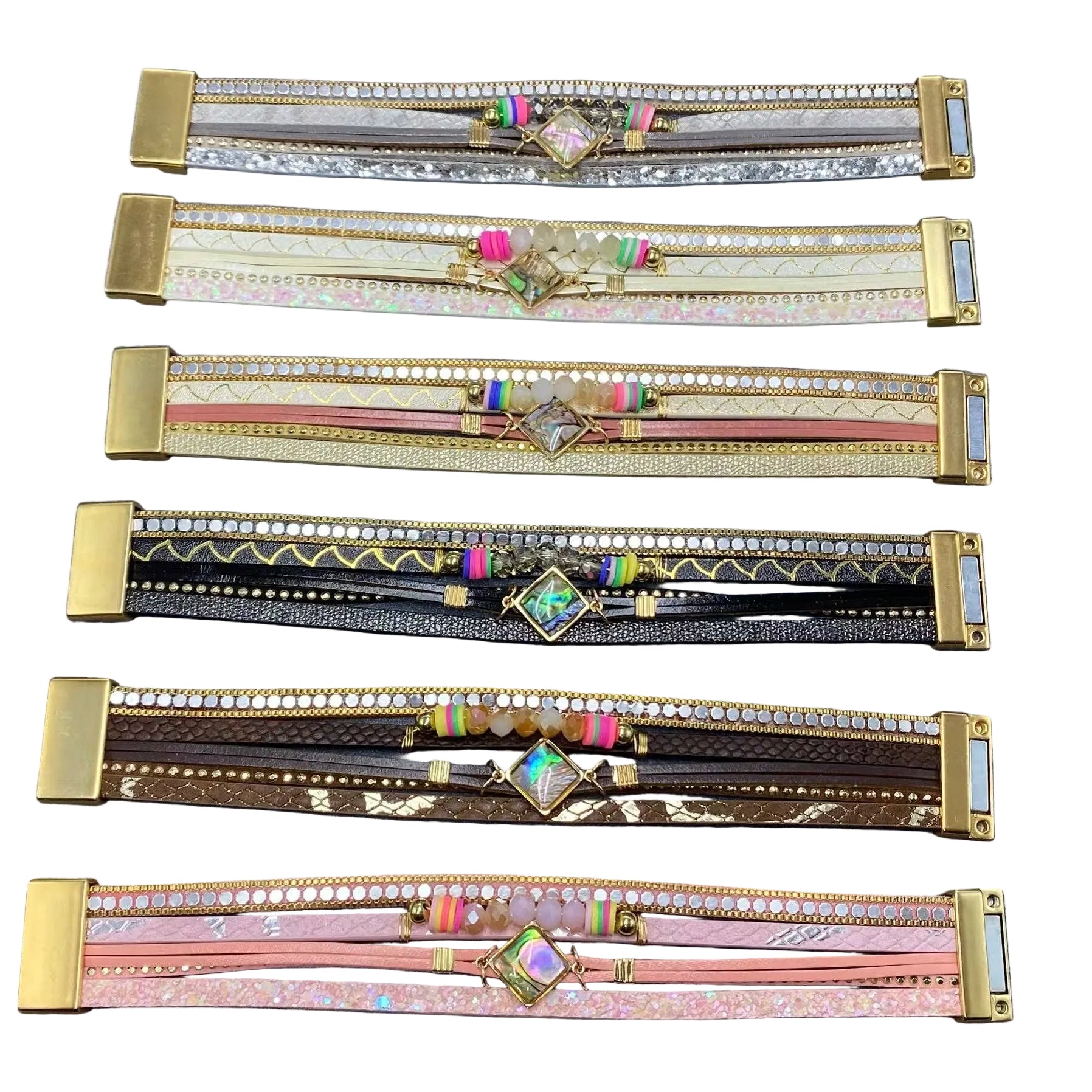 boho layered wrap bracelet, magnetic closure,  statement piece, gift for her,  trendy, colorful, unique 