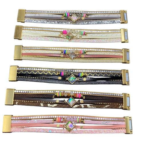 boho layered wrap bracelet, magnetic closure,  statement piece, gift for her,  trendy, colorful, unique 