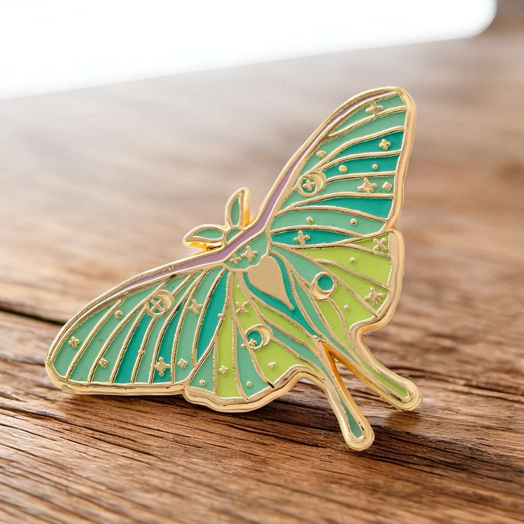 Luna Moth Enamel Pin- Glow in the Dark Fantasy Spring Gifts