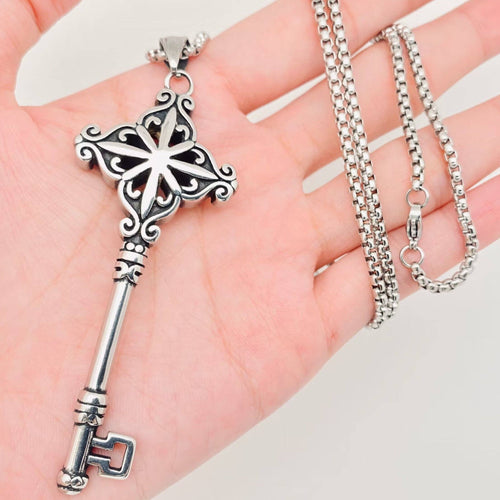 Stainless Steel 316L Key-Shaped pendant on a 3mm box chain against a white background