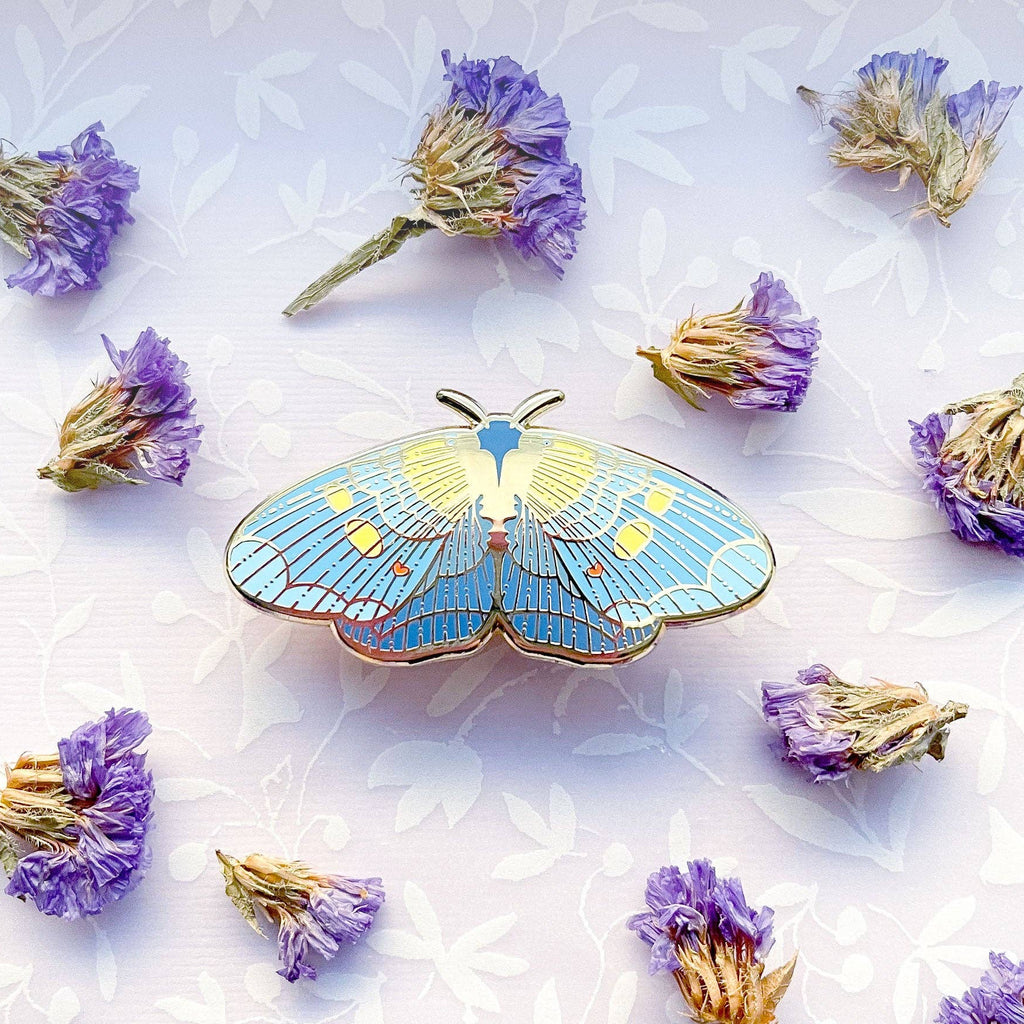 African Peach Moth (Egybolis vaillantina) Enamel Pin