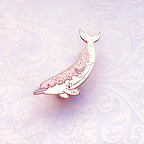 Decorative pink dolphin illustration on a light purple patterned background