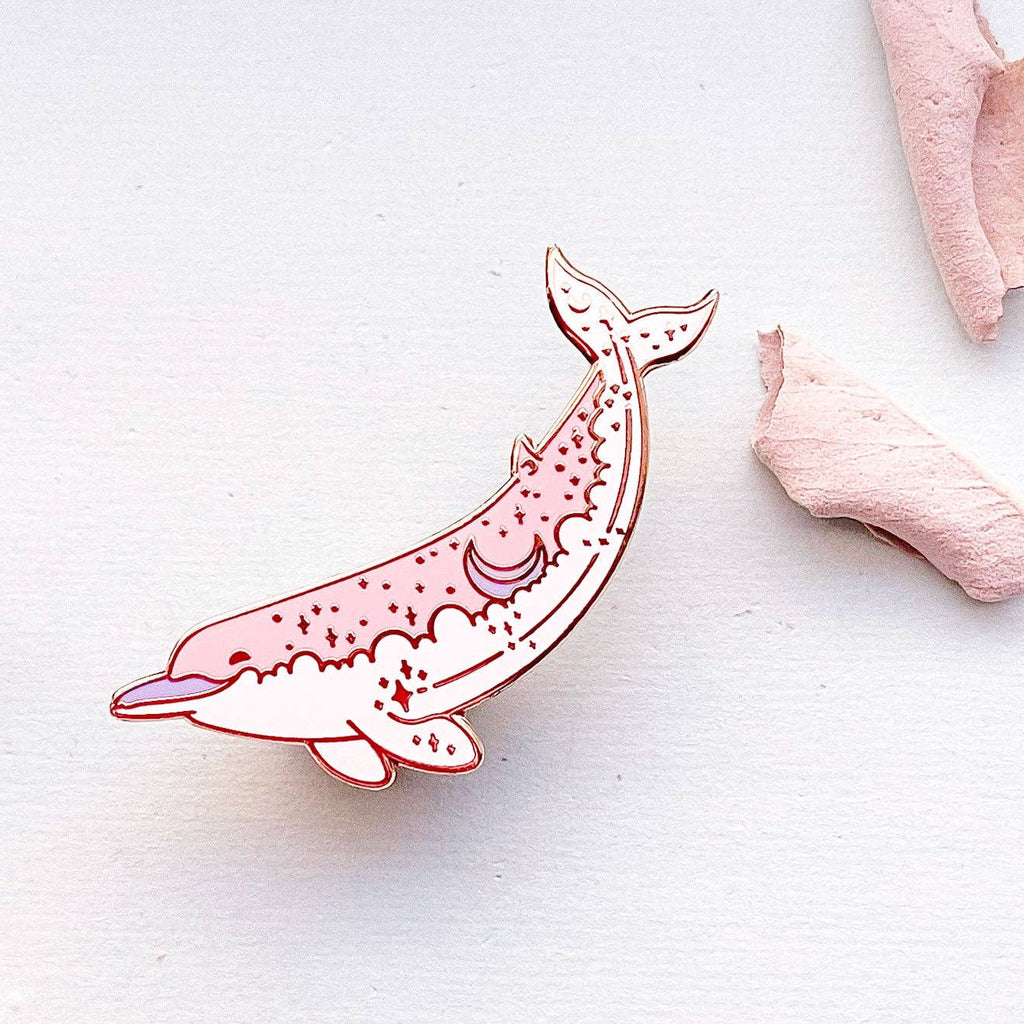 Pink and white cartoon-like creature on a light gray background