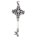 Decorative stainless steel 316L Key Pendant with intricate designs on a white background, measured against a ruler.