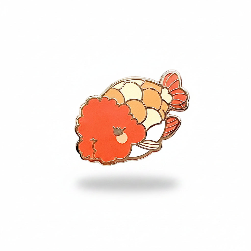 Colorful Ranchu Goldfish pin on a white background