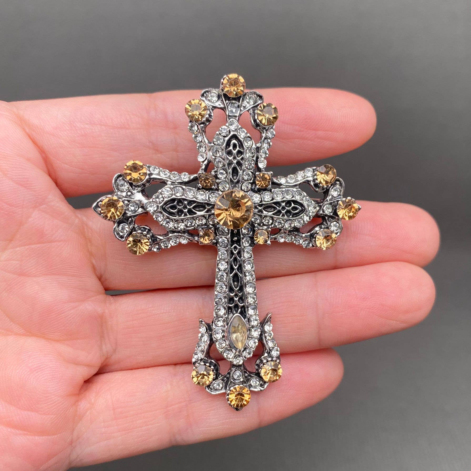 Vintage | Rhinestone Cross | Brooch